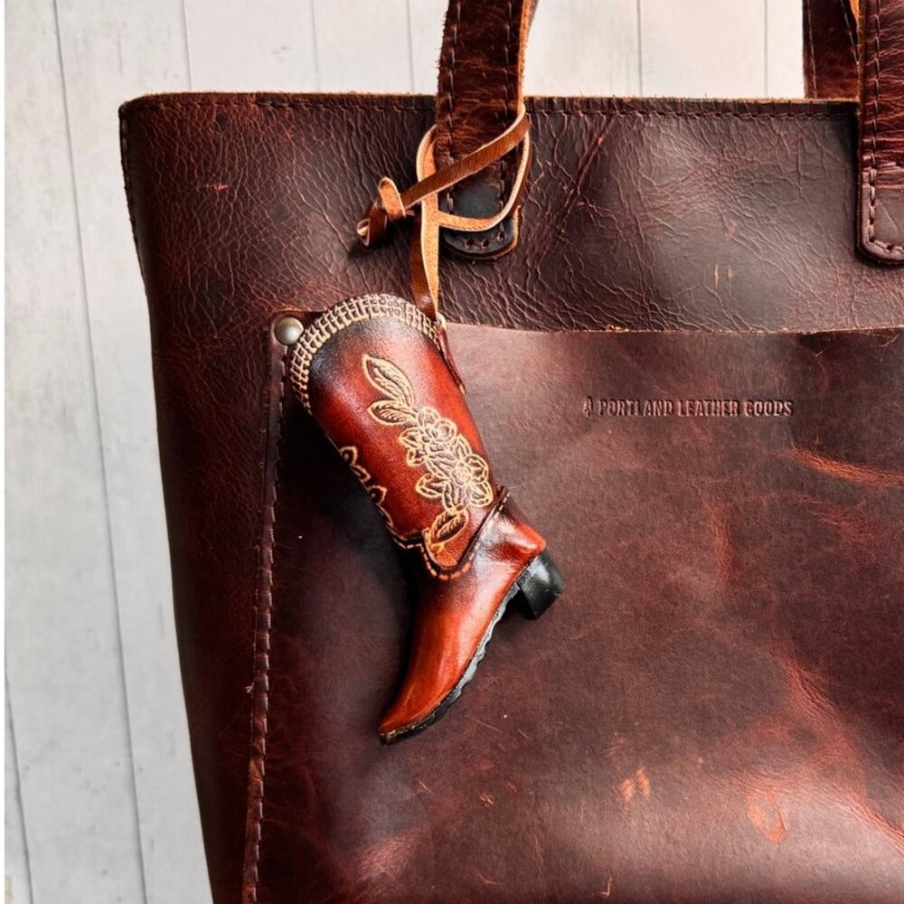 Western Dark Brown Cowboy Boot Genuine Leather Purse Charm Keychain FAST SHIP